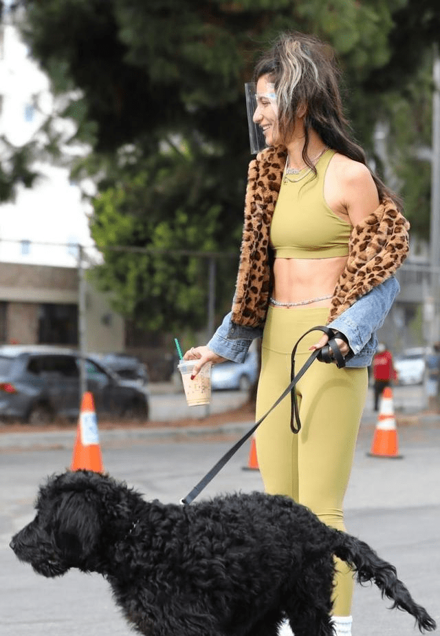 莱克西·潘泰拉牵爱犬散步心情好,穿健身服秀腹肌美!