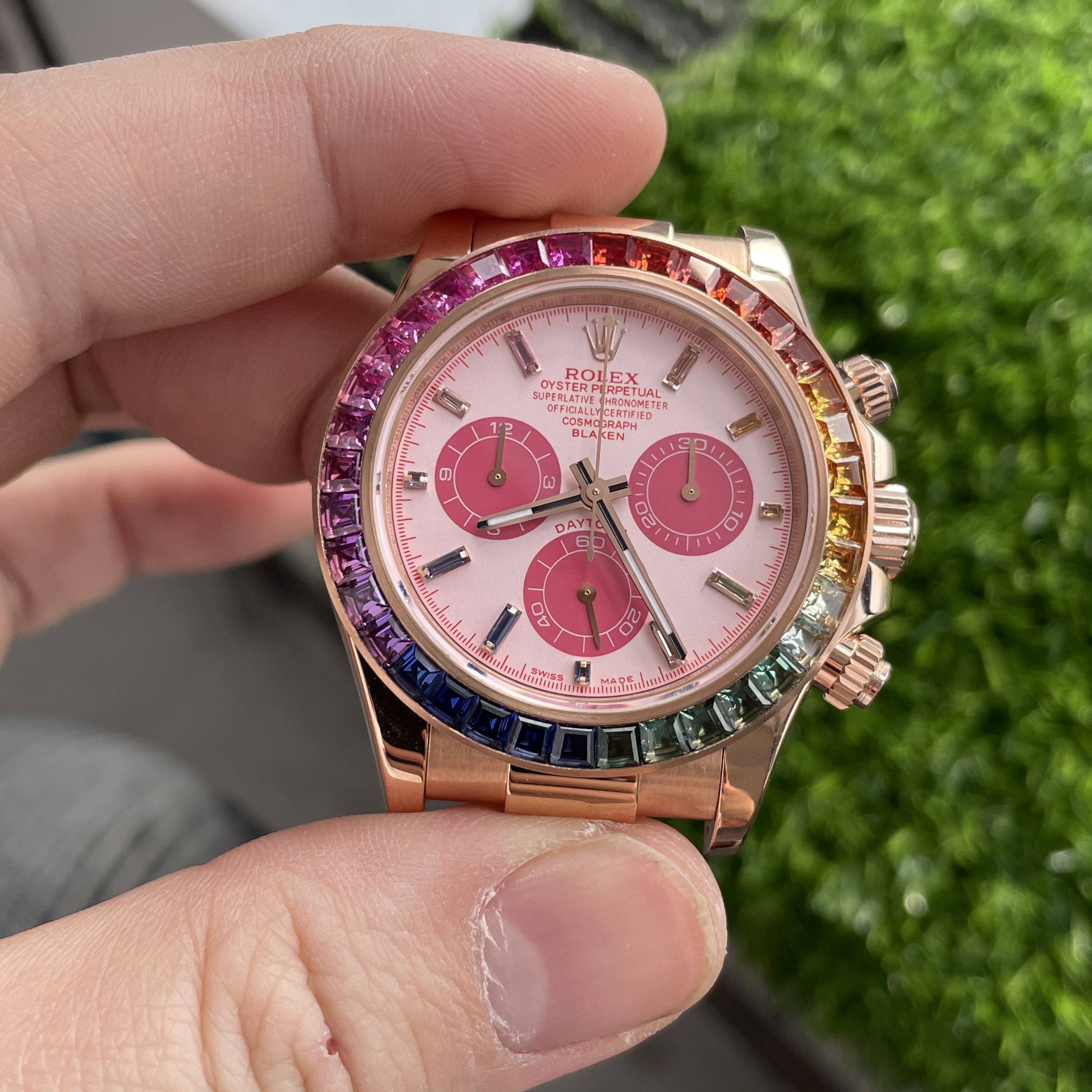 大v腕表 迪通拿改装粉面彩虹迪blacken腕表!粉色劳力士彩虹迪!