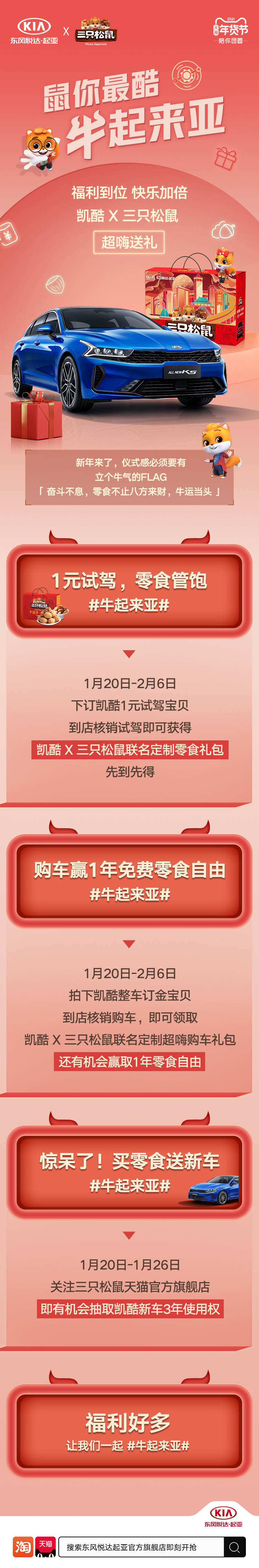 买零食送汽车 东风悦达起亚联合 三只松鼠 释放年前超大福利 承包