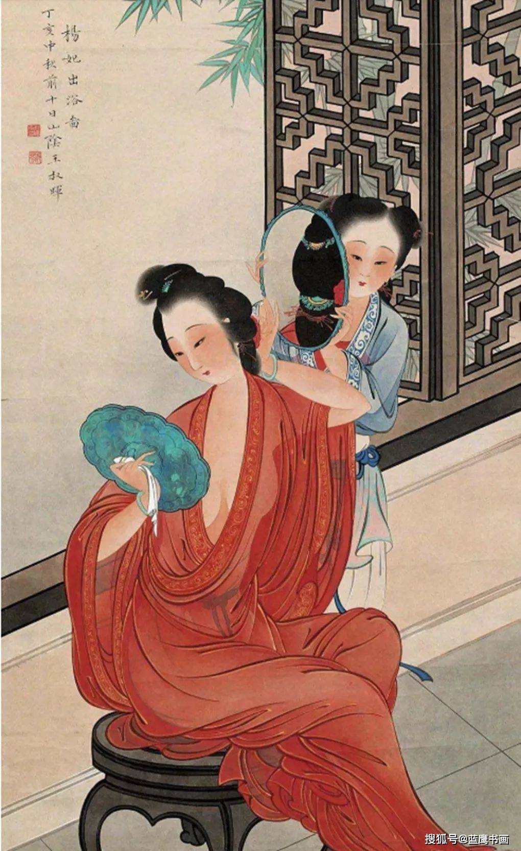 绘画家创作的贵妃出浴图，展现了她莲花般白里透红的迷人形象_搜狐网