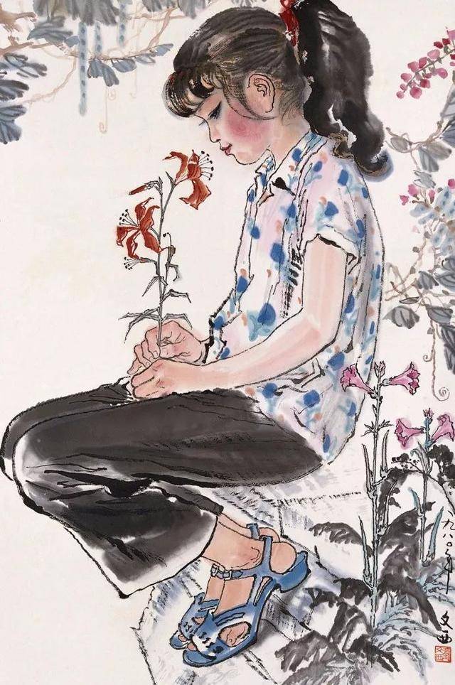 珍品旧蔵* 作者：劉文西 中国近代書画大家作品 人物畫 手描き 古董品