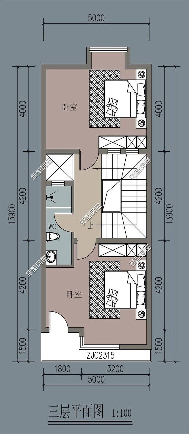 第5套:聯排設計 天井採光 一層商鋪,8x13米商住兩用別墅,主體預算30萬