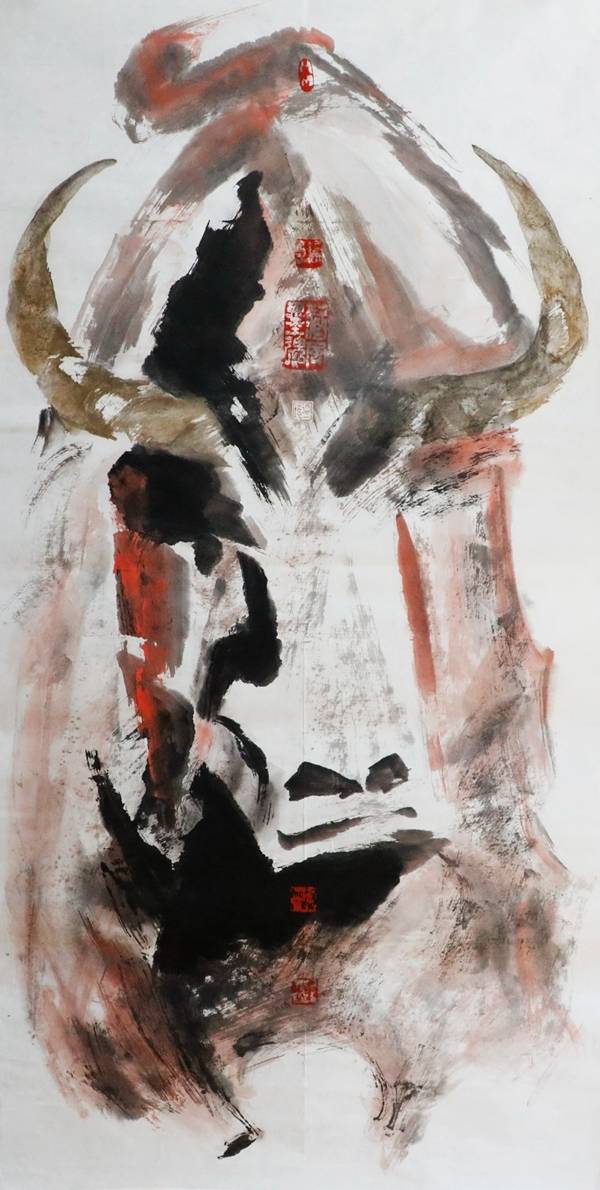 牛福——高民利先生特绘水墨写意雪域神牛作品欣赏《三》