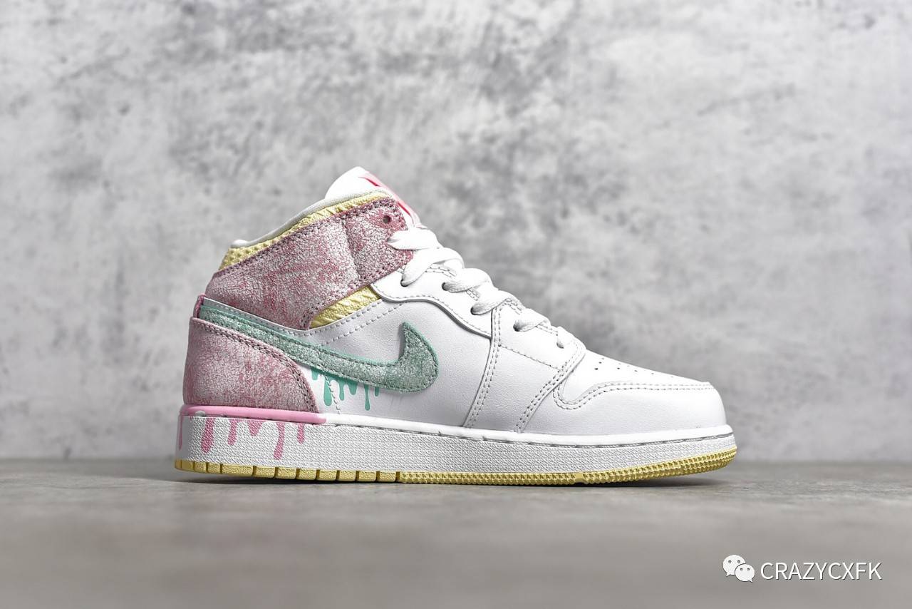 AJ1 粉白冰激凌Air Jordan 1 Mid SE GS Paint Drip 中帮篮球鞋_手机搜狐网