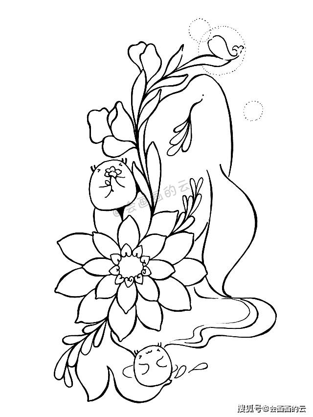 花卉和大鱼也很搭呀画画其实很简单这样练习你也可以