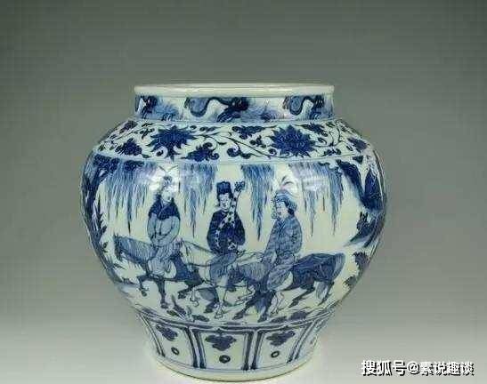 中国古美術・元代青花昭君出塞紋罐・人物絵・青花磁・純手描き・陶芸・花瓶・文房具 中国古美術・元代青花昭君出塞紋罐・人物絵・青花磁・純手描き