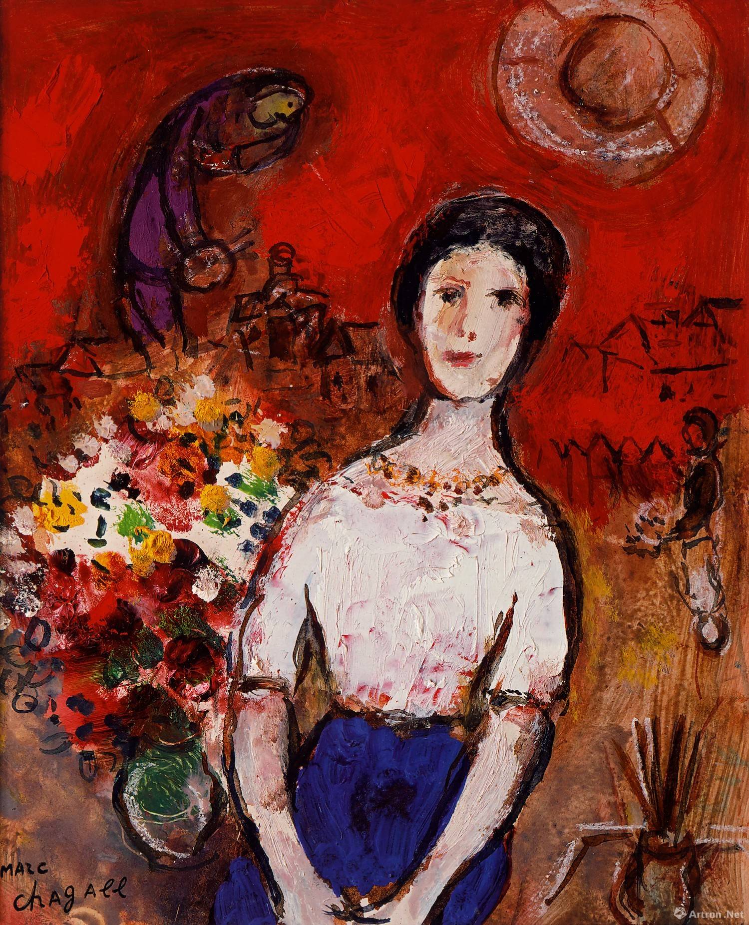 瓦瓦的画像,纸板油画,27×22cm,1953-19561985年3月,夏加尔在法国逝世