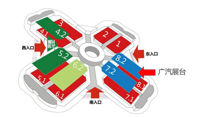 上海國家會展中心展館平面圖,廣汽集團展臺位於8.2號館