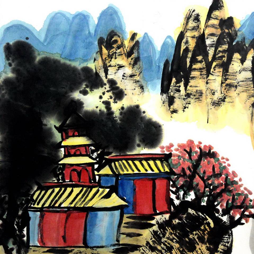 春天儿童画:世外仙境有人烟