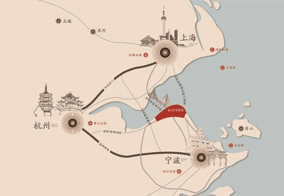 从区位上看,杭州湾新区处于长三角的中心位置,环上海区域钱塘江入海口