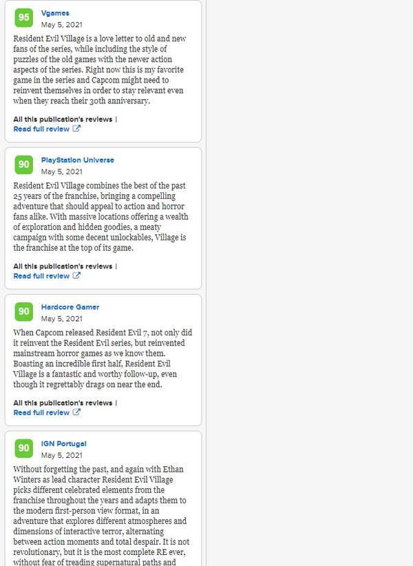 卡普空|《生化8》媒体评分解禁 Metacritic均分84，一致好评