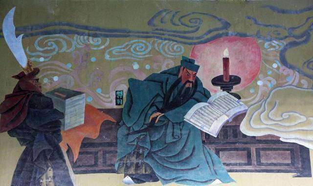 夜に春秋を読む 夜读春秋 関羽（関二爷）、中国画、水墨画、三国志の