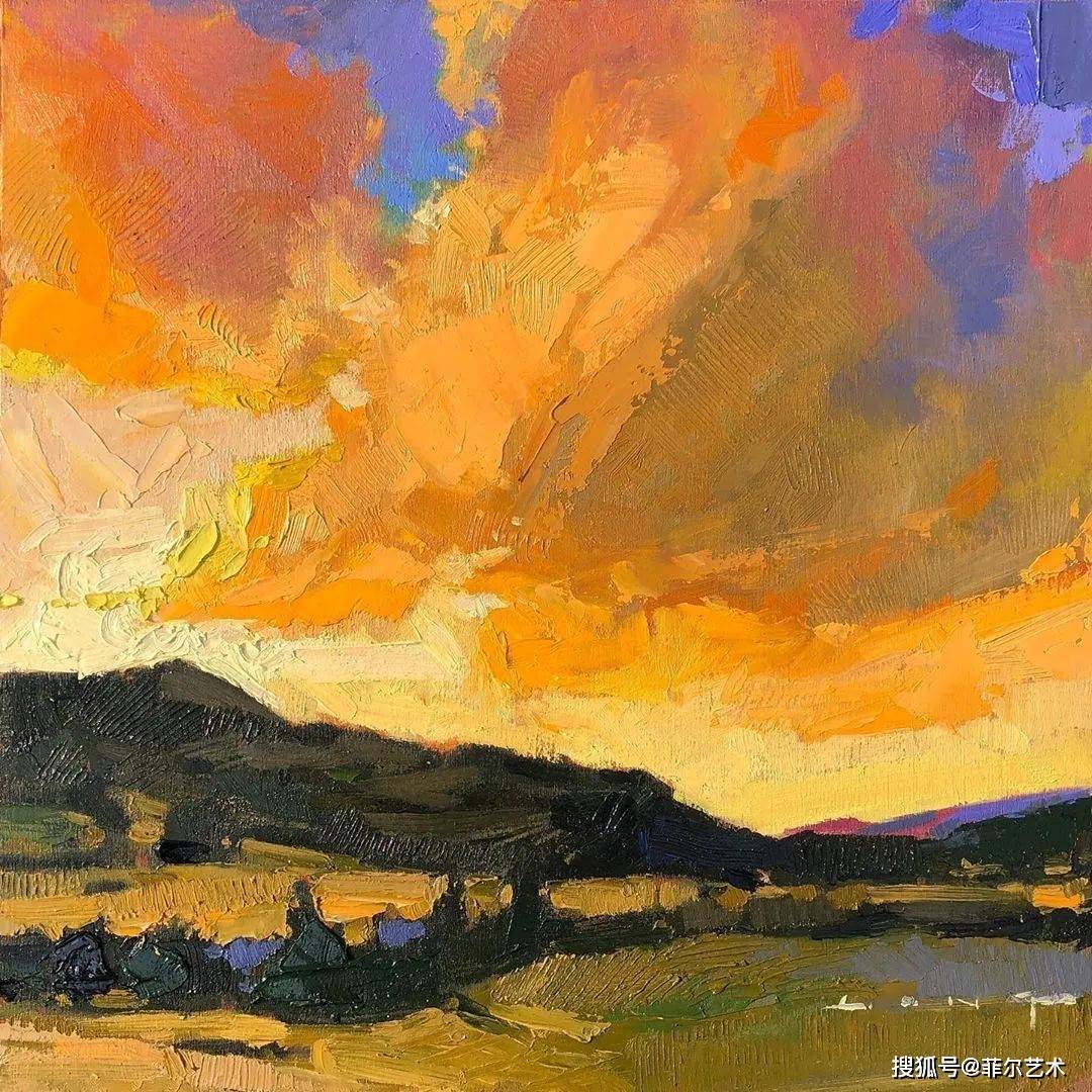 大色块的表现手法整体看上去大气磅礴这样的风景油画太美了