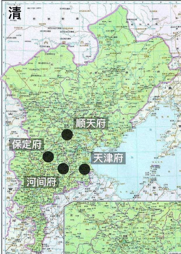 河北各地并不存在省一级的分界问题,所有区域全部统一归属于直隶地区