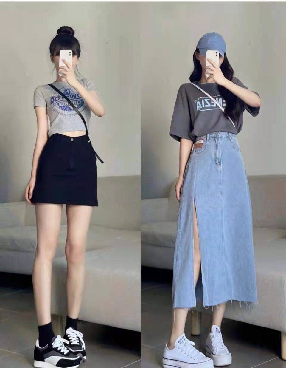 喜欢欧美少女风的女生,用修身短t恤搭配半身包臀裙,简单搭配,半身裙