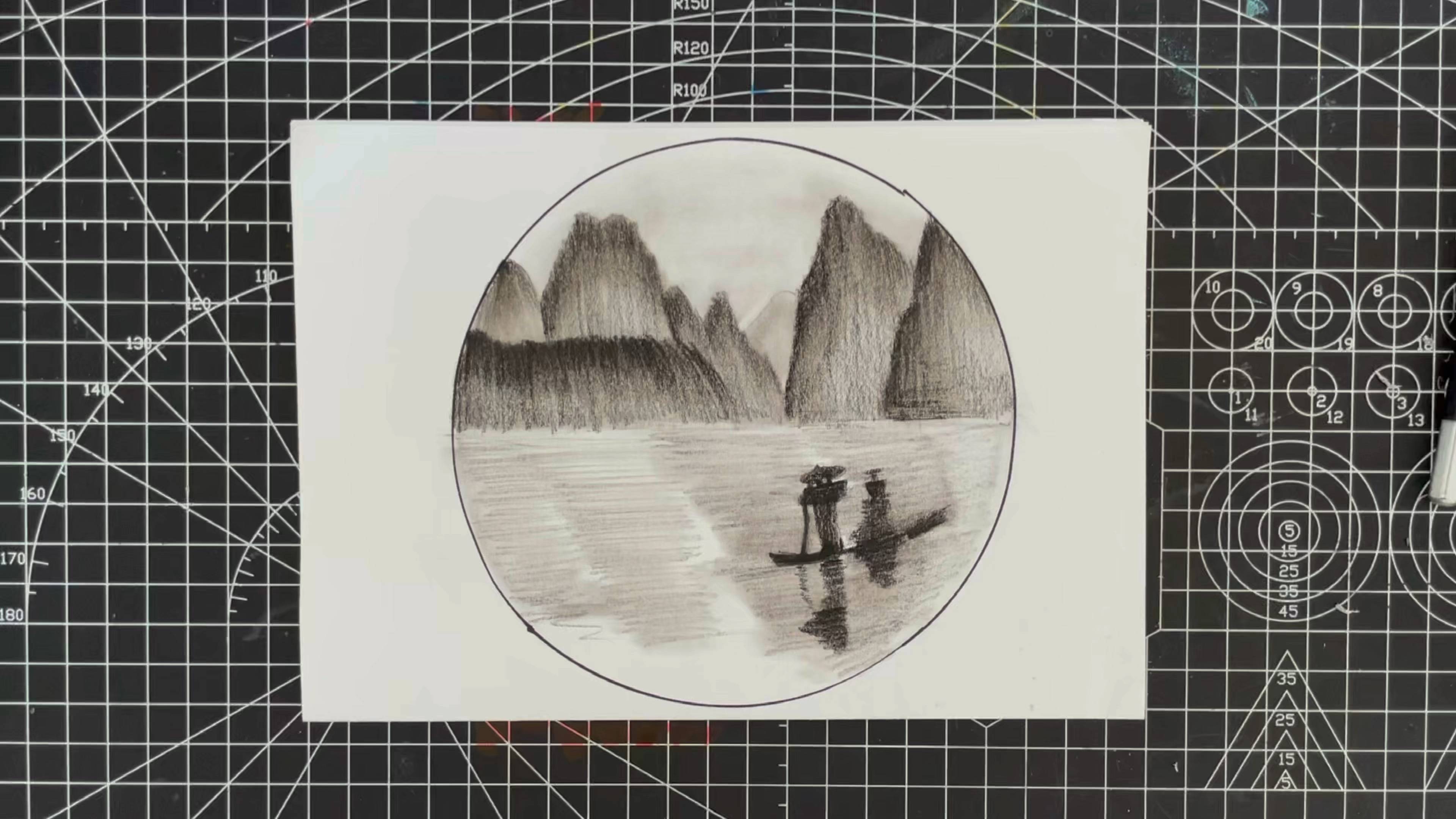 30秒画一幅山水意境素描儿童画