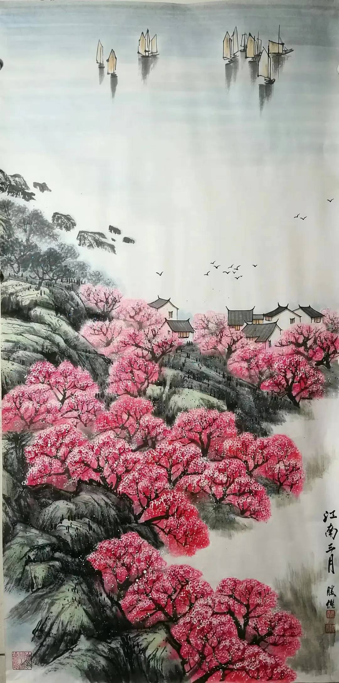 画家陈胜杰把江南的诗画成美丽的山水画