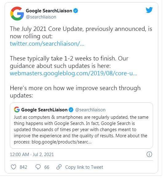 影响|谷歌搜索2021年7月核心算法更新