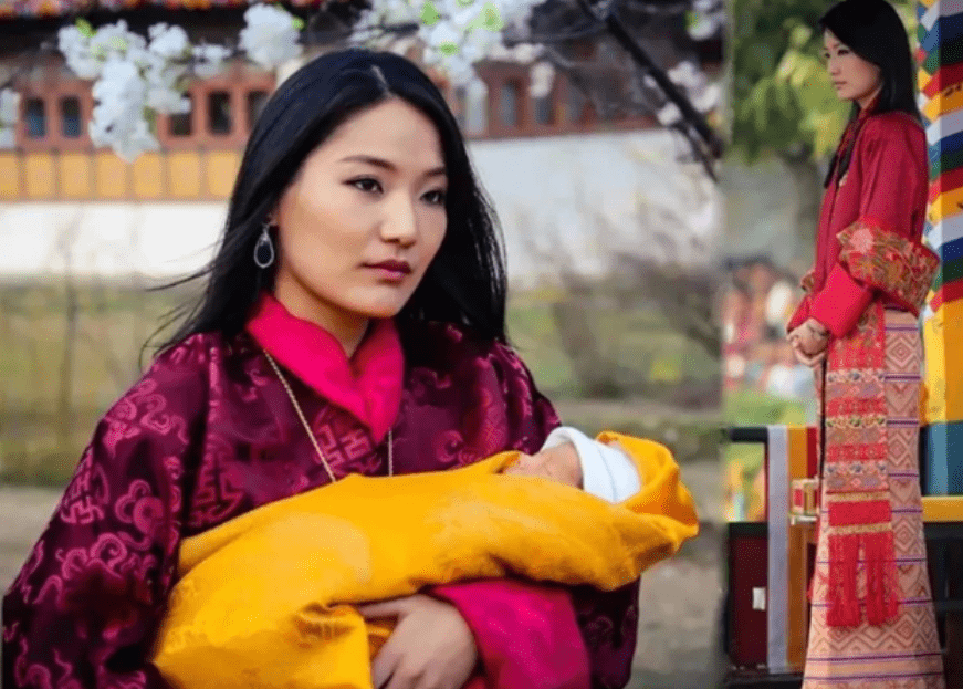 因为|不丹王后怀二胎变调皮,躲在国王身后藏着孕肚,偏要穿绣花高跟鞋