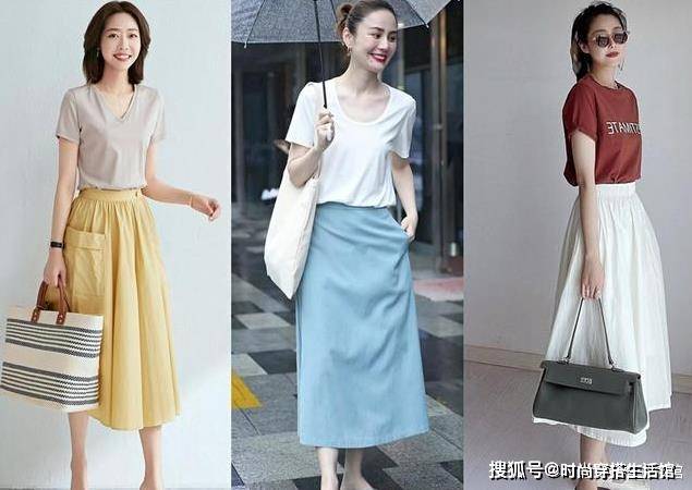 条纹|炎热夏季，不妨试试这几组“T恤+裤裙”，轻松穿出好气质