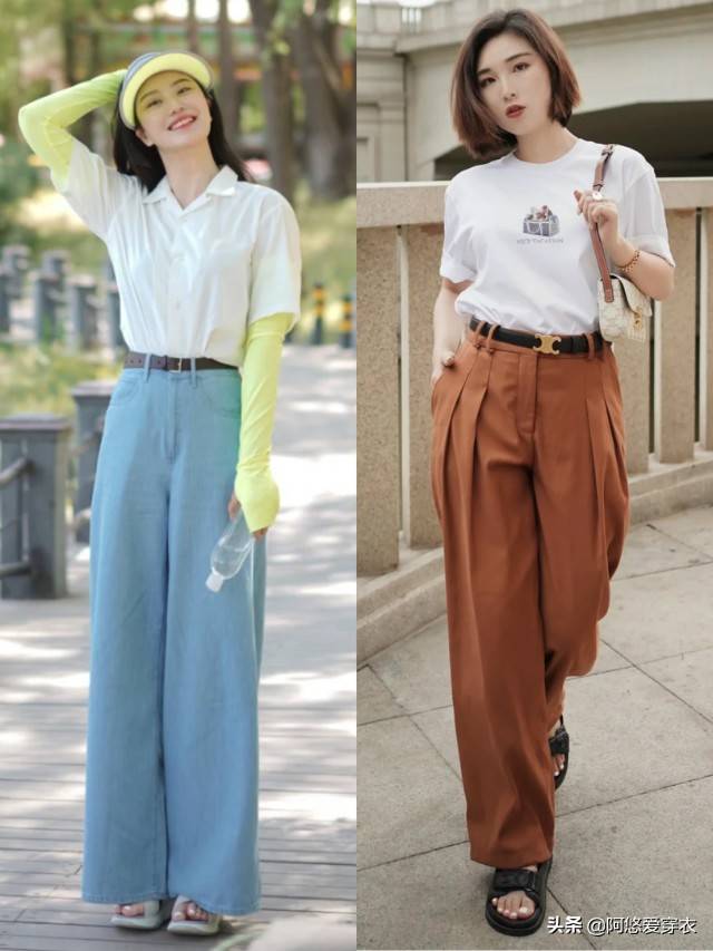 身材|身高仅158的女生,建议多穿“阔腿裤+平底鞋”,优化比例还特显高