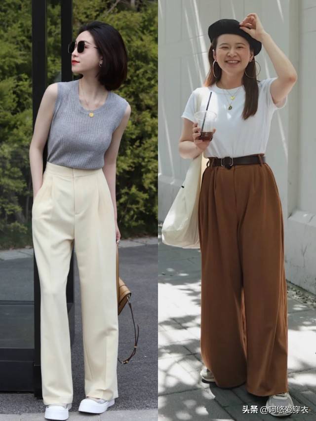 身材|身高仅158的女生，建议多穿“阔腿裤+平底鞋”，优化比例还特显高