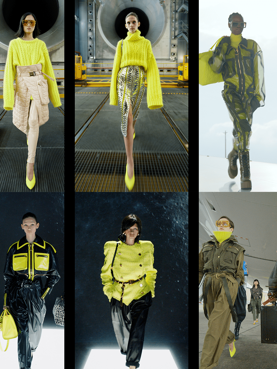 航空|Balmain 2021秋冬系列，亮黄色、银色等颜色，带着航空味道的时尚