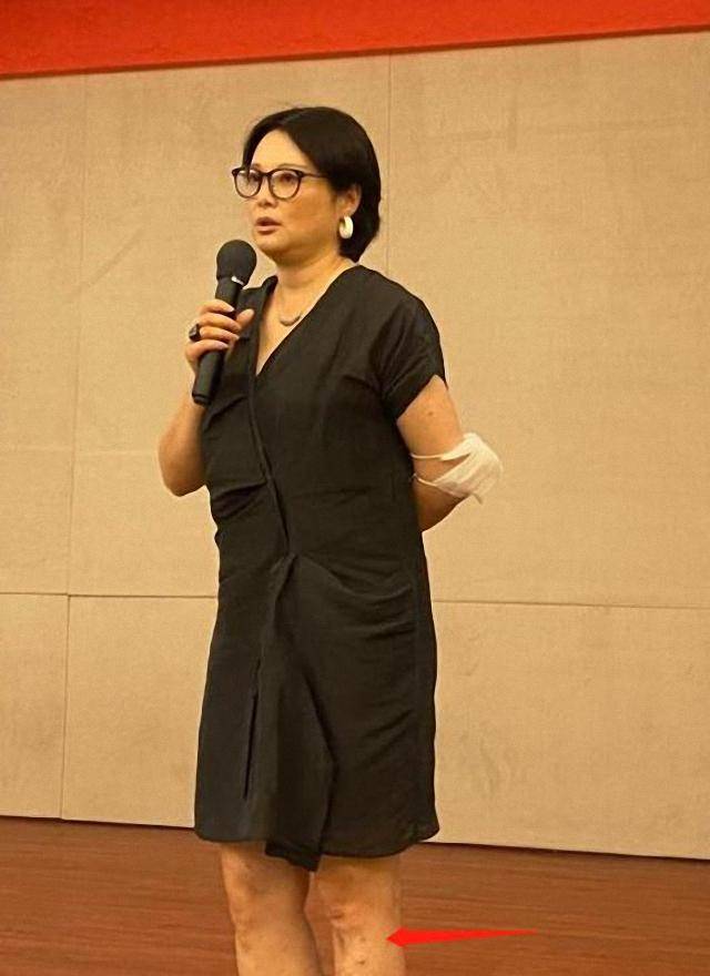 黑色|路人镜头下的袁立，穿黑色T恤配灰色休闲裤，蓬松发型太减分