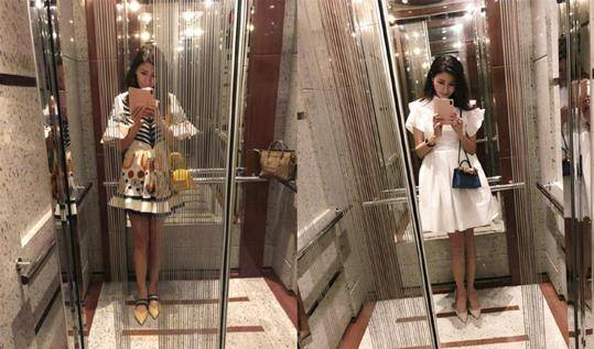 李嘉欣|李嘉欣深夜过节，穿长裙老公儿子成护花使者，10岁儿子龅牙真抢镜