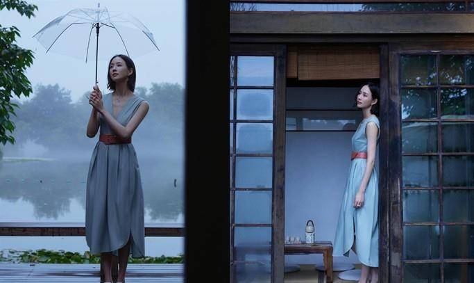 魅力|张钧甯撑伞雨中拍片好欢快,光脚穿连衣裙为美真拼,看谁还说不红