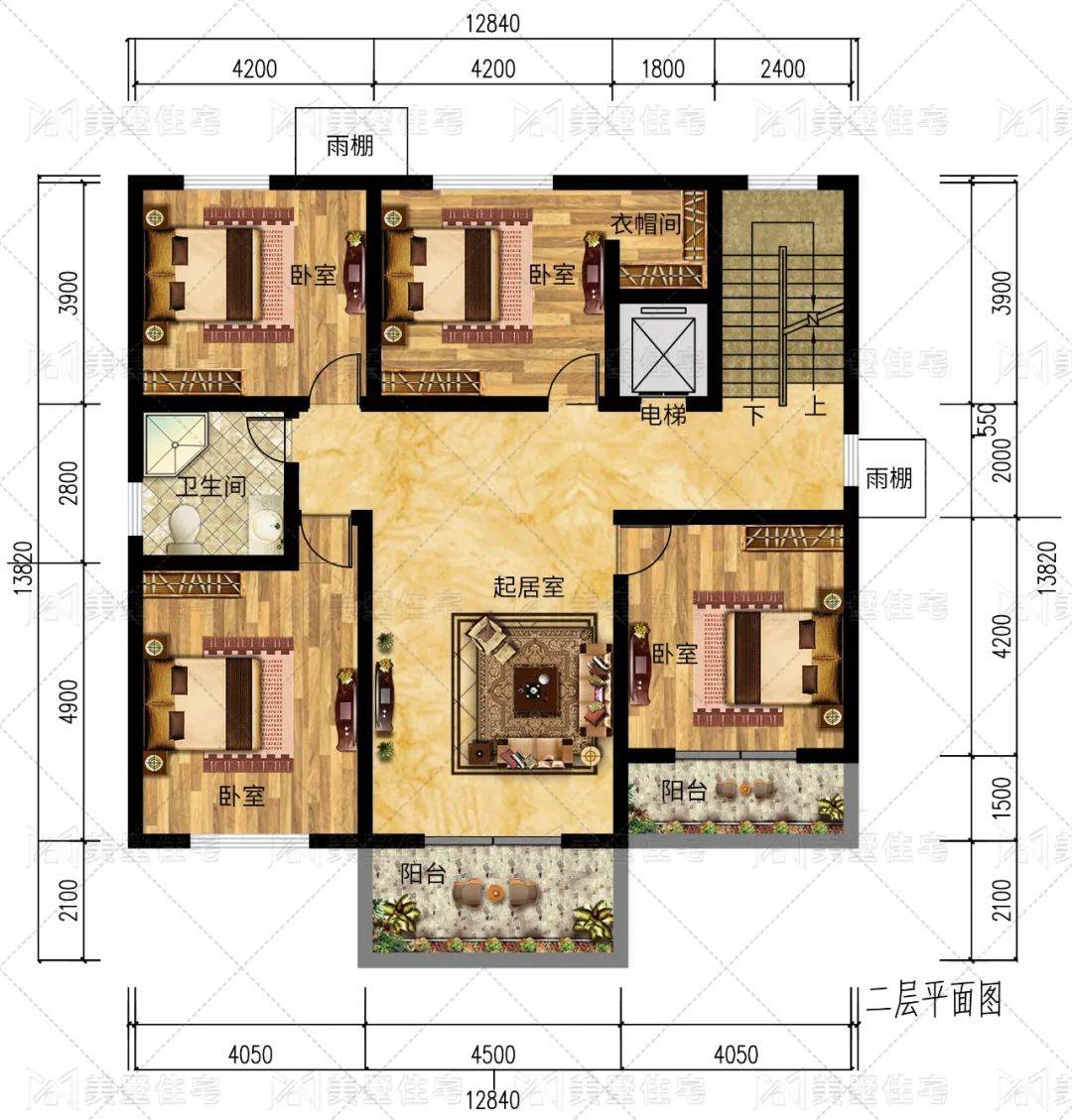 原创12x13简欧别墅带电梯3厅7卧含衣帽间储物间20㎡露台给你乡村大宅