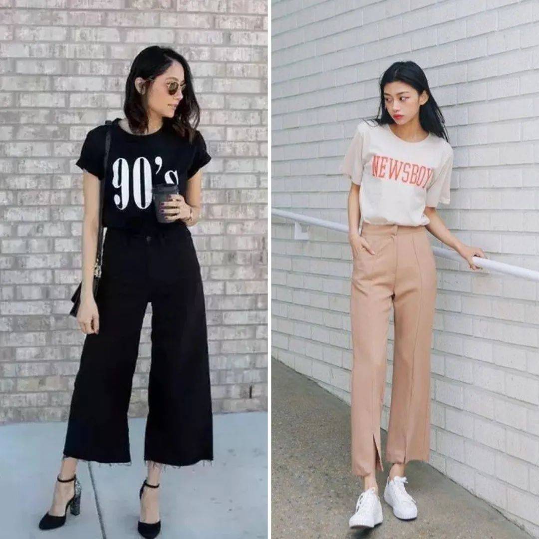 黑色|T恤+阔腿裤，早秋最显瘦搭配！