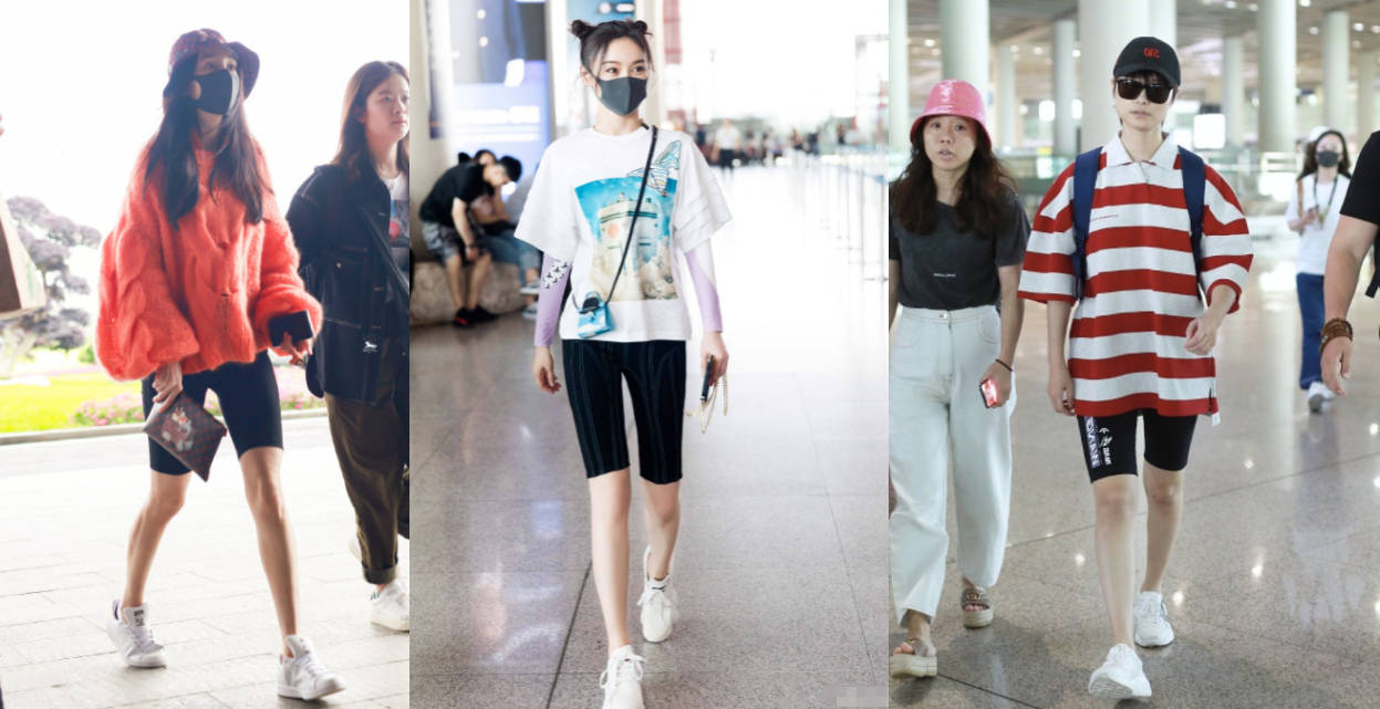 短裤|宁静走机场太高调，近万块的LV配嫩绿色短裤，48岁也有少女范