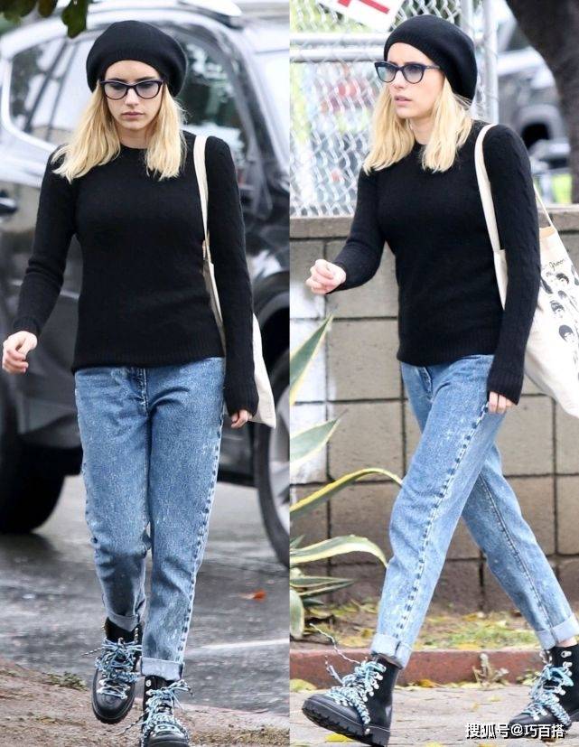 女生|艾玛罗伯茨的街拍,才是牛仔裤穿搭范本,时尚舒适回头率还高