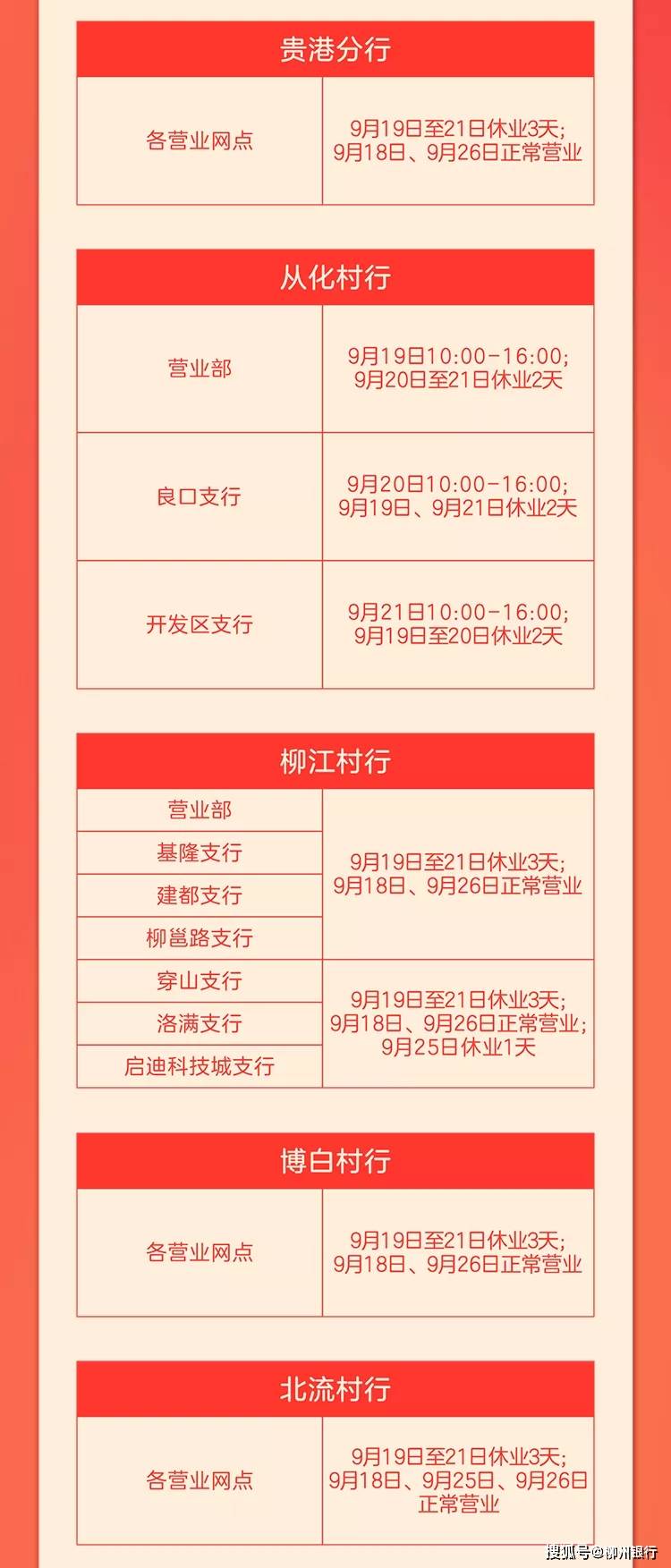 重要!柳州银行中秋节期间网点营业安排详情
