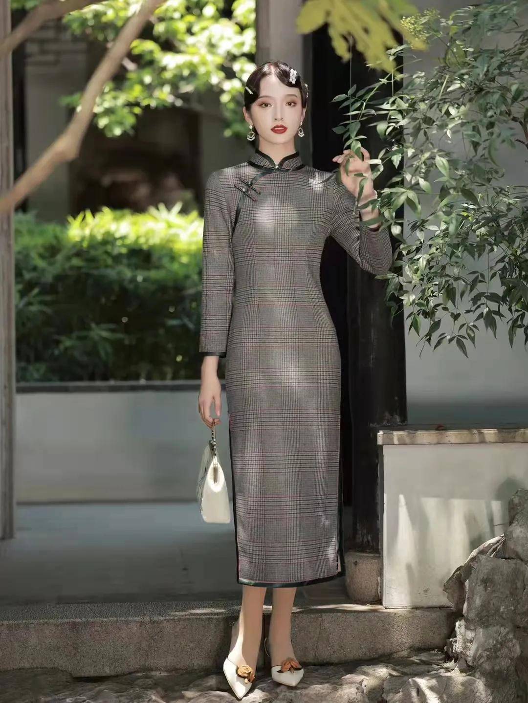 面料|现代改良版毛呢旗袍,寄托秋日的多情,做男性心目中的理想女性。