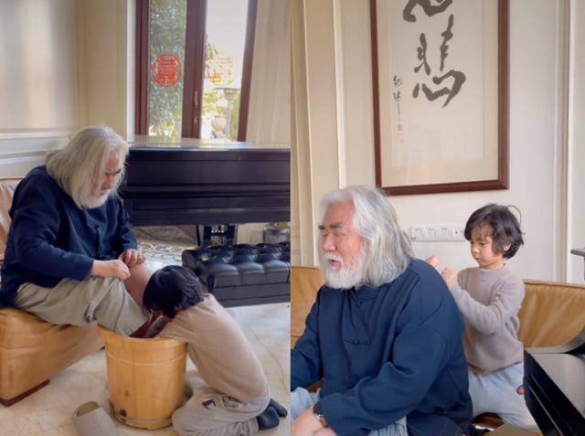 设计|张纪中太幸福！混血儿子给他洗脚，43岁女儿穿衣时髦大后妈4岁