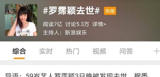 娱乐圈又传噩耗 知名女星一生未婚独爱帅哥 60大寿在即服药自杀 罗霈颖