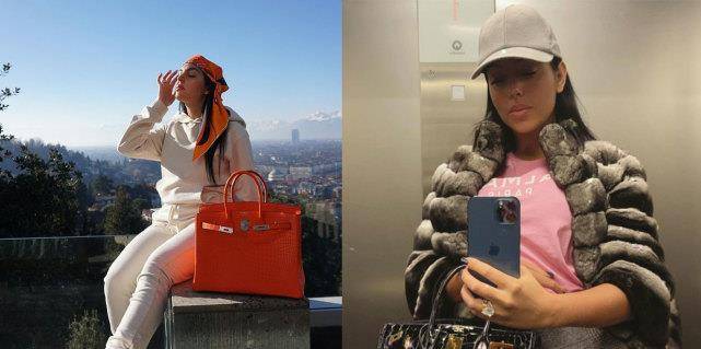 玲珑 C罗女友跟11岁迷你罗玩雪，穿红连体裤身姿玲珑，拿香奈儿包遮肚