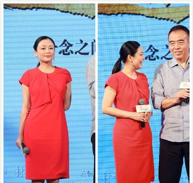 显得 陈红的颜值还是这么高，穿大红裙也不土，无修图看着嫩嫩的