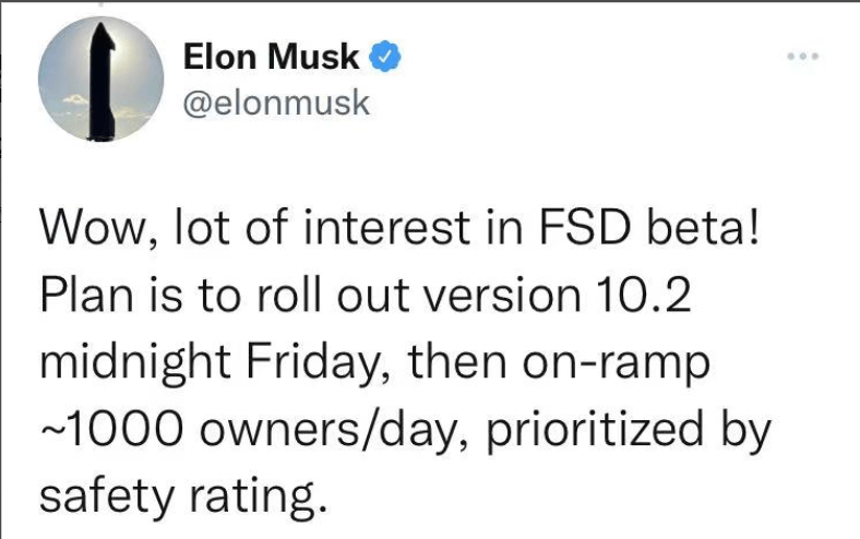 Elon|马斯克发文称很感兴趣！特斯拉计划周五午夜推出FSD Beta 10.2