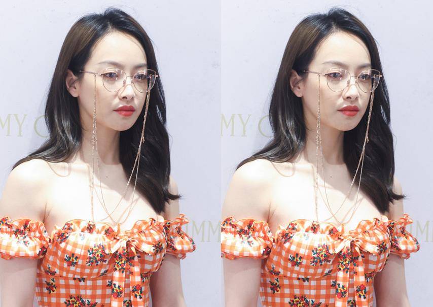 样式 宋茜穿抹胸装秀身材,加上带链眼镜颜值飙升,女生也羡慕三分