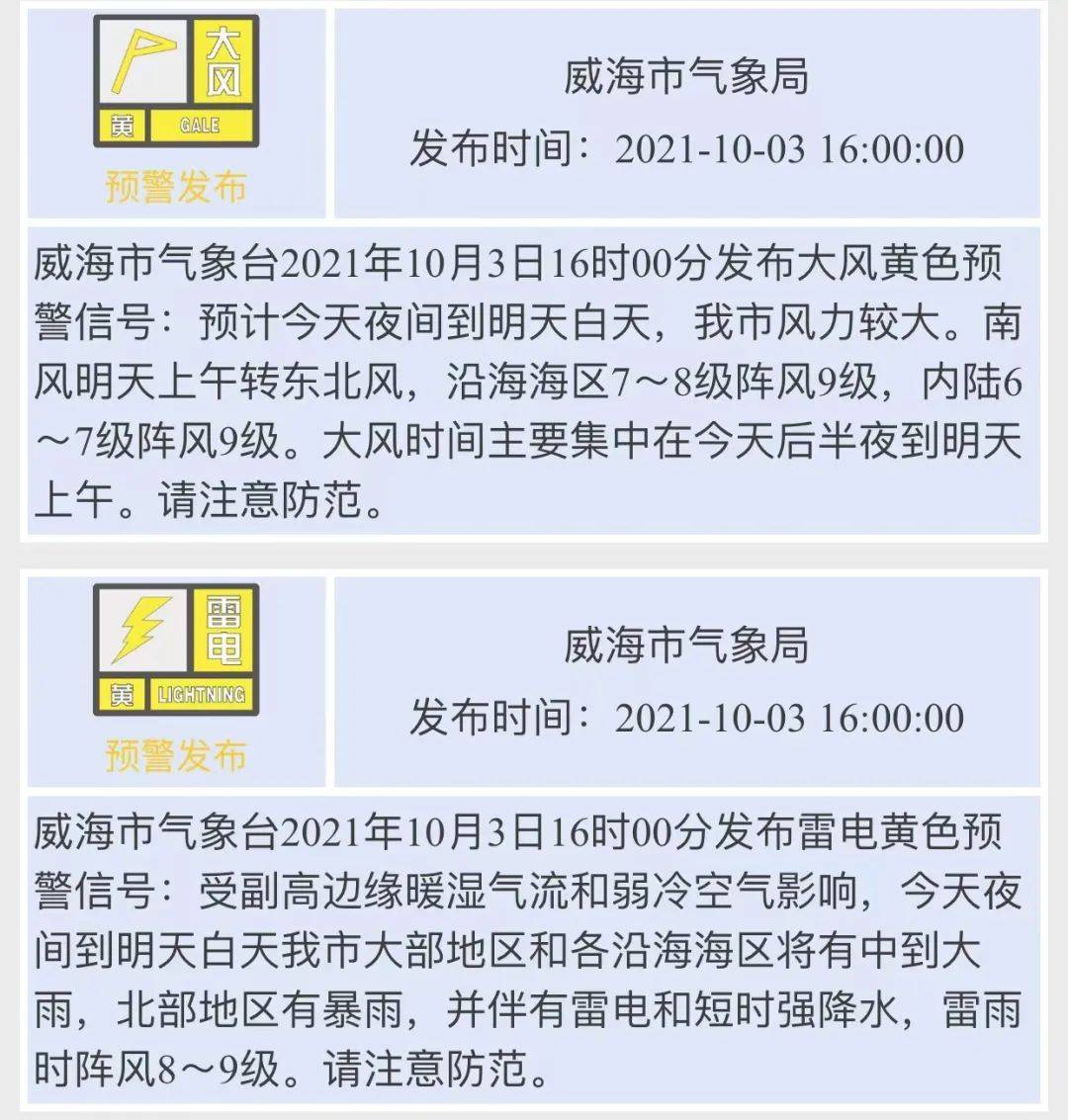 双预警齐发 威海气象局发布大风黄色预警和雷电黄色预警信号 阵风