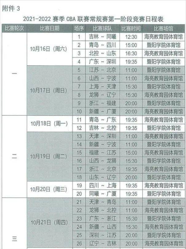 辽宁队2023赛季CBA赛程及比赛时间表