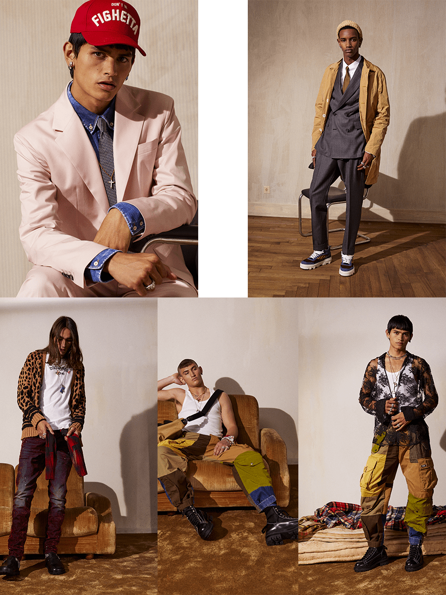 图案 Dsquared2 2022春季，看起来并不怎么搭调的穿搭，则更为坚强