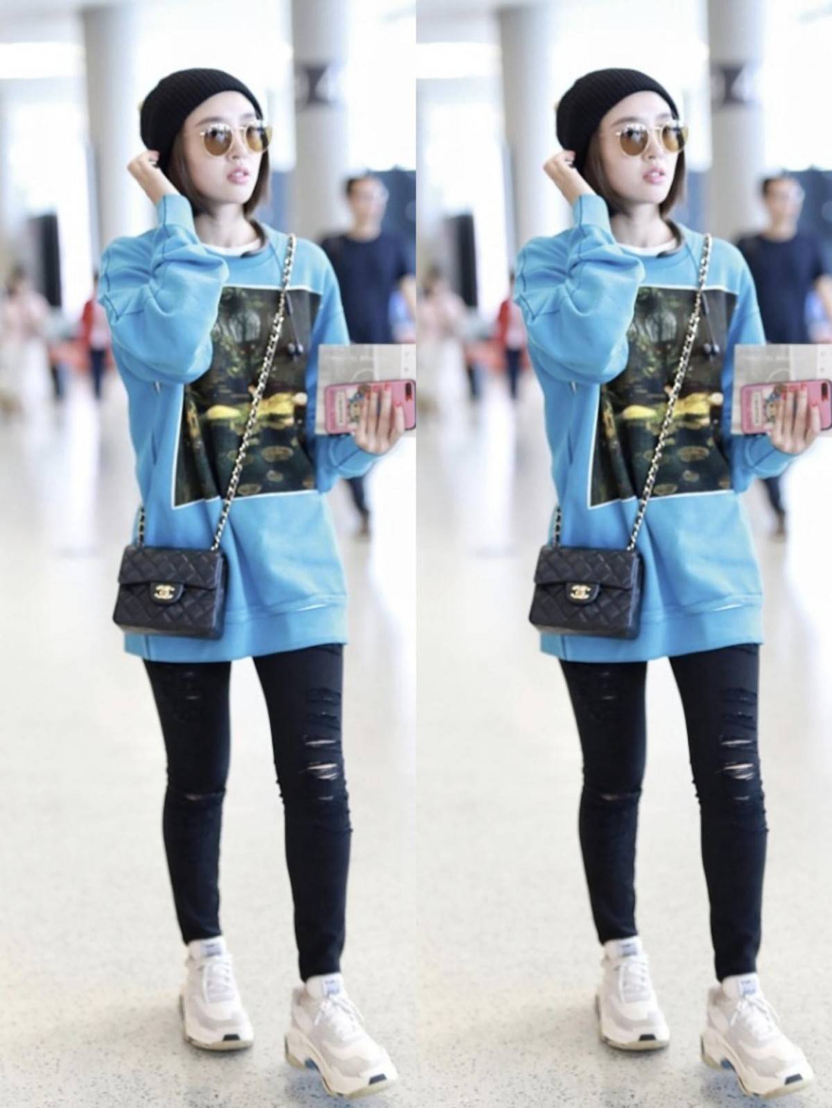 服装 唐艺昕咋还走起了“嘻哈风”？感觉挺时髦的，但帽子显得头有点大