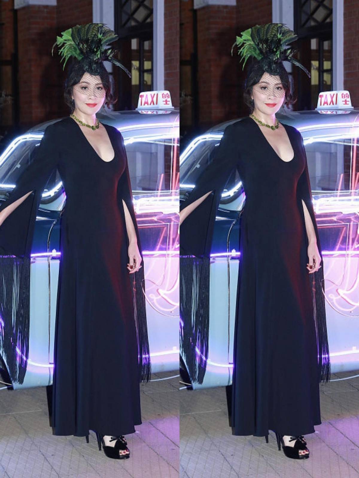 黑色 真是服了刘嘉玲的审美,头上顶个“孔雀毛”,也真是不嫌重啊