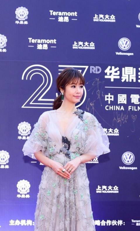 马尾 林心如红毯造型美爆，穿灰色薄纱连衣裙配低马尾，气质无敌了