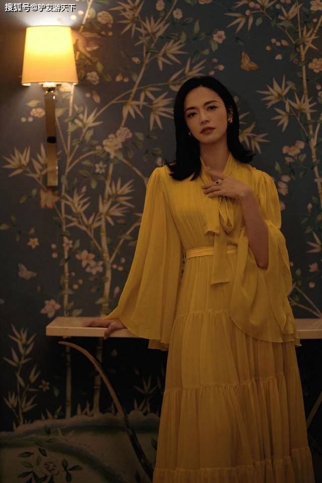 姚晨 姚晨这气质没谁了，穿蓝色缎面衬衫配紫色高开叉裙，高级又妩媚