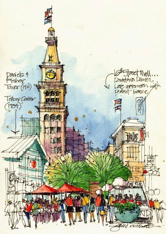 手绘城市速写画下你身边每天的风景